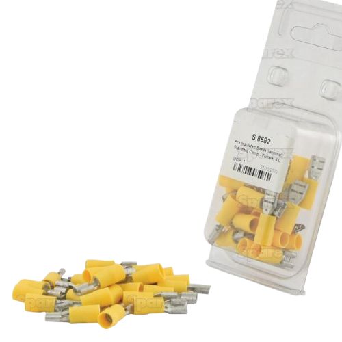 Pre Insulated Spade Terminal, Standard Grip - Female, 6.3mm, Yellow (4.0 - 6.0mm) (25 Pack)