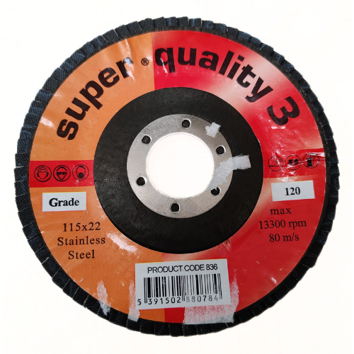 Super Quality 3 115mm x 22.23mm x 120 Grit Flap Disc Sandpaper