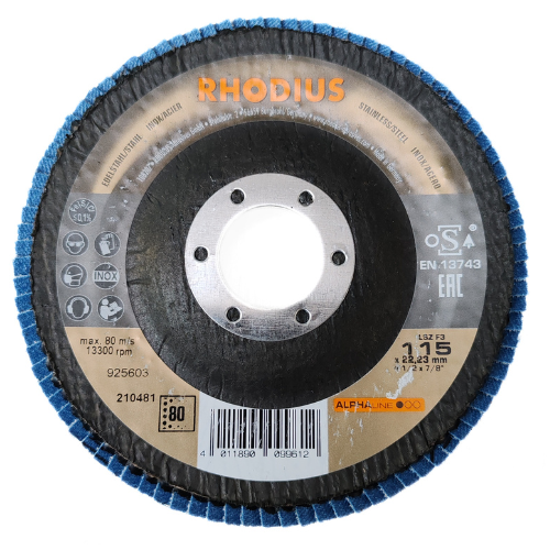 Rhodius LSZ F2 115mm X 22,23mm 80 Grit Flap Disc