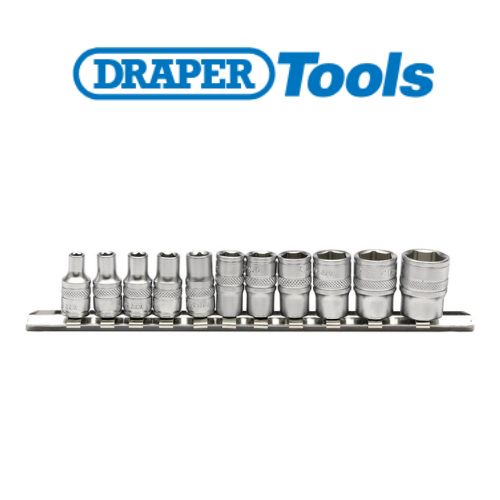 Draper Imperial Socket Set on a Metal Rail, 1/4" Sq. Dr. (11 Piece)