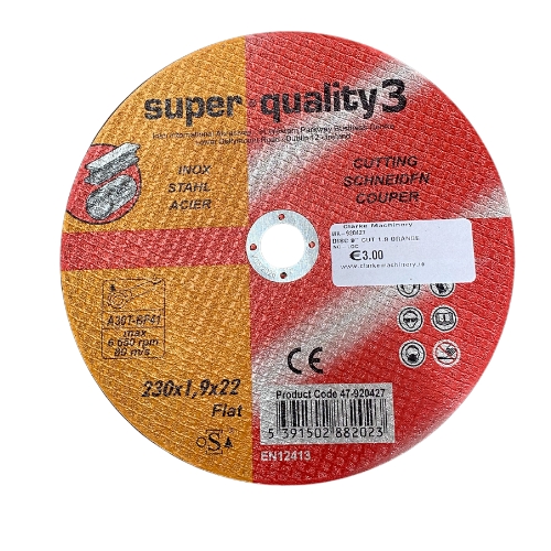 Super Quality 3 Flat Stainless Steel Cutting Disc 9 Inch 230mm x 1.9mm Thick
