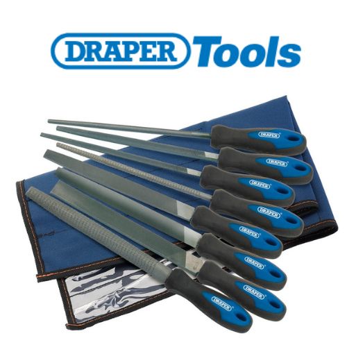 Draper Soft Grip Engineers File and Rasp Set, 200mm, Blue (8 Piece)