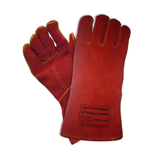 Jefferson 14'' Standard Welding Gloves/Gauntlets - Red