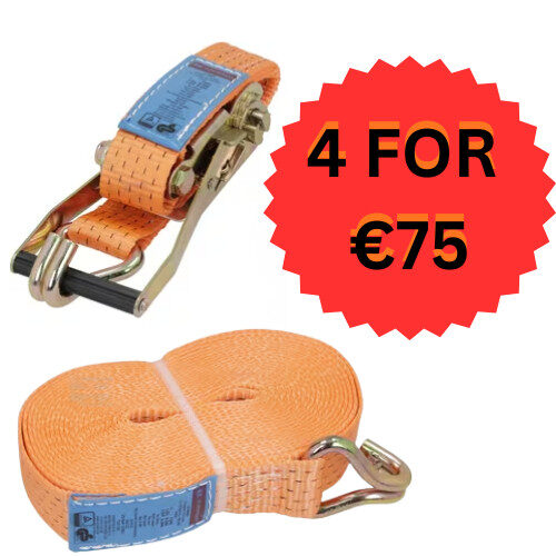 4 x 12Mtr Heavy Duty Ratchet Straps (Orange)