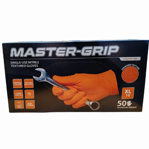 Master-Grip Single Use Nitrile Textured Gloves - Orange XL (50 Pack)