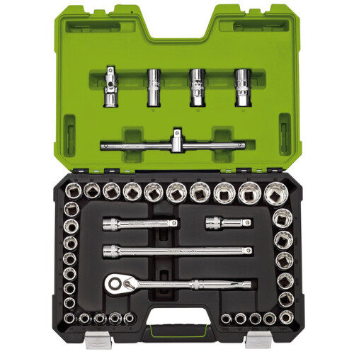 Draper Expert MM/AF Combined Socket Set, 1/2" Sq. Dr., Green (41 Piece)