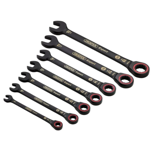 Draper Expert HI-TORQ® Metric Ratchet Combination Spanner Set, Black (7 Piece)