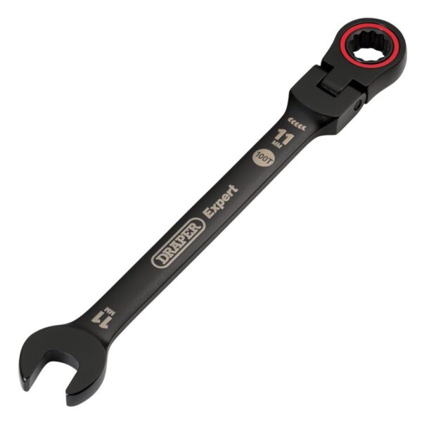 Draper Expert HI-TORQ® Metric Flexible Head Ratchet Combination Spanner, 11mm, Black